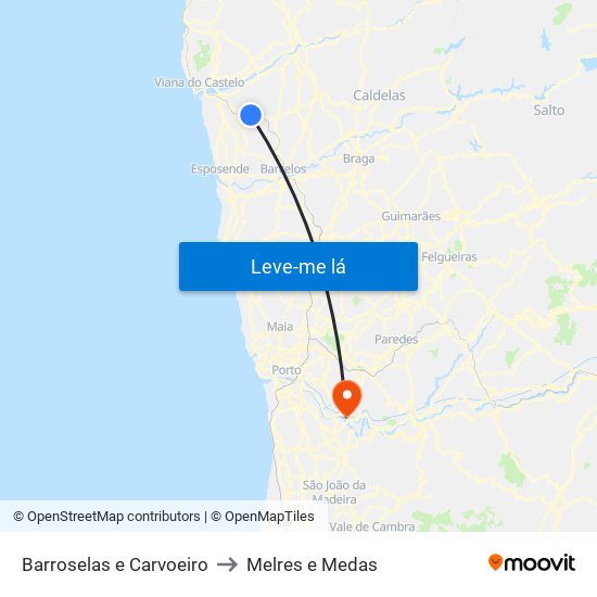 Barroselas e Carvoeiro to Melres e Medas map