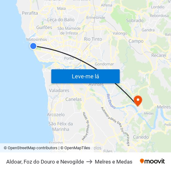 Aldoar, Foz do Douro e Nevogilde to Melres e Medas map