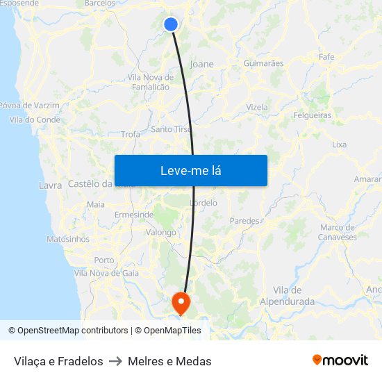 Vilaça e Fradelos to Melres e Medas map