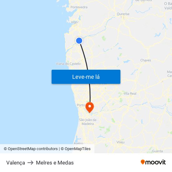 Valença to Melres e Medas map