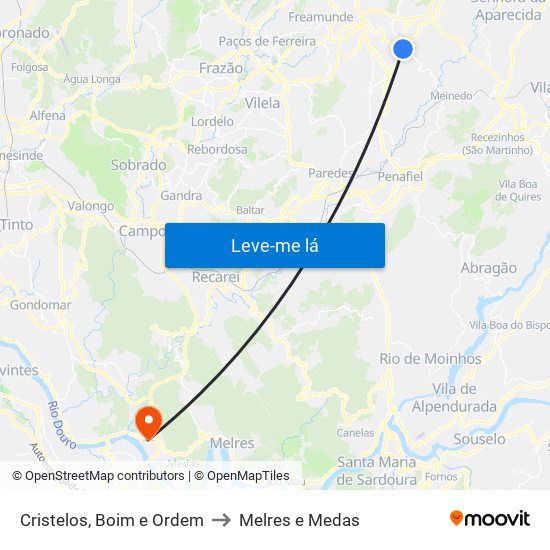 Cristelos, Boim e Ordem to Melres e Medas map