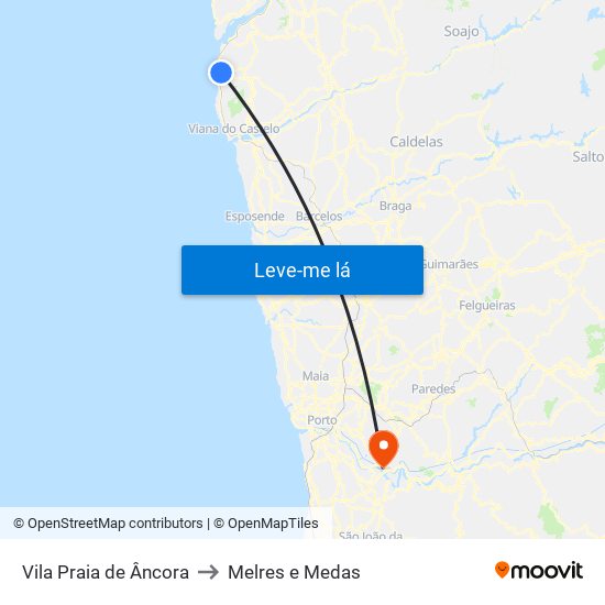 Vila Praia de Âncora to Melres e Medas map