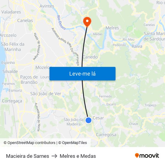 Macieira de Sarnes to Melres e Medas map