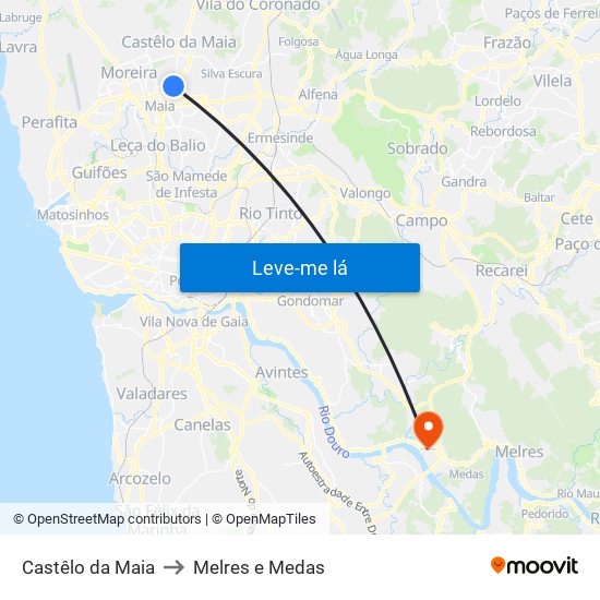Castêlo da Maia to Melres e Medas map