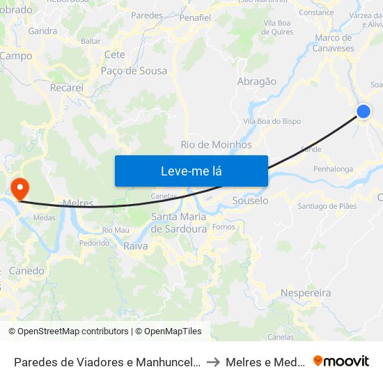 Paredes de Viadores e Manhuncelos to Melres e Medas map