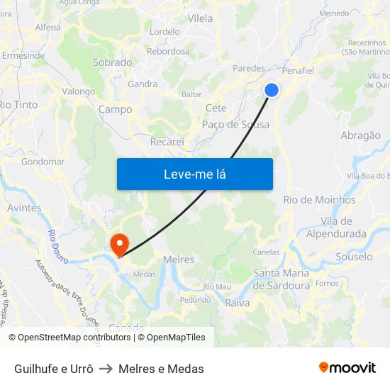 Guilhufe e Urrô to Melres e Medas map