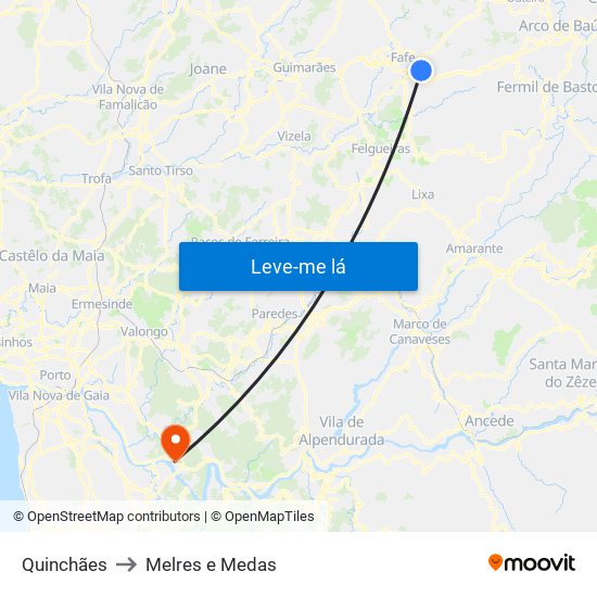 Quinchães to Melres e Medas map