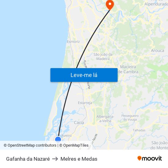 Gafanha da Nazaré to Melres e Medas map