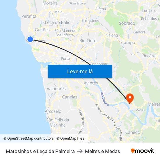 Matosinhos e Leça da Palmeira to Melres e Medas map