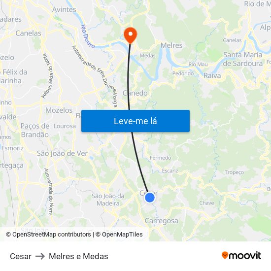 Cesar to Melres e Medas map