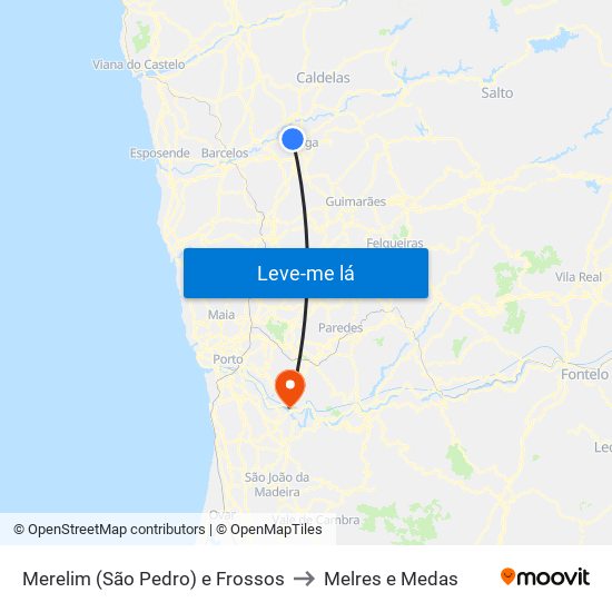 Merelim (São Pedro) e Frossos to Melres e Medas map
