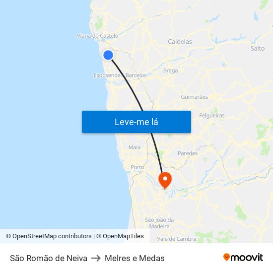 São Romão de Neiva to Melres e Medas map