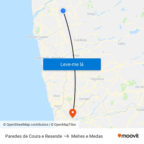 Paredes de Coura e Resende to Melres e Medas map