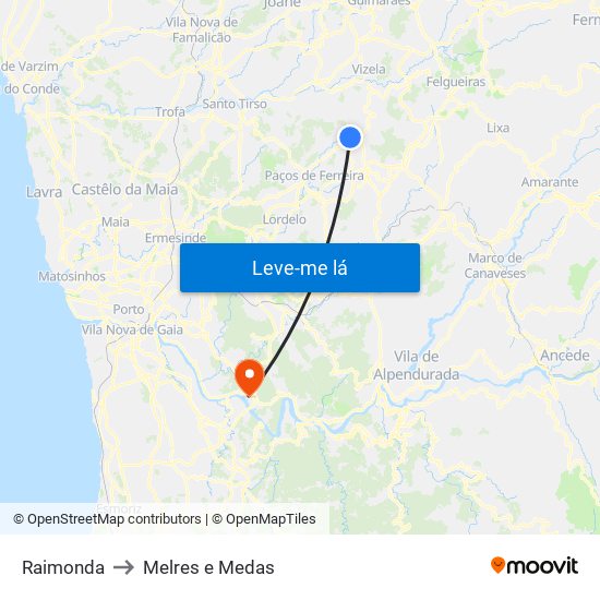 Raimonda to Melres e Medas map