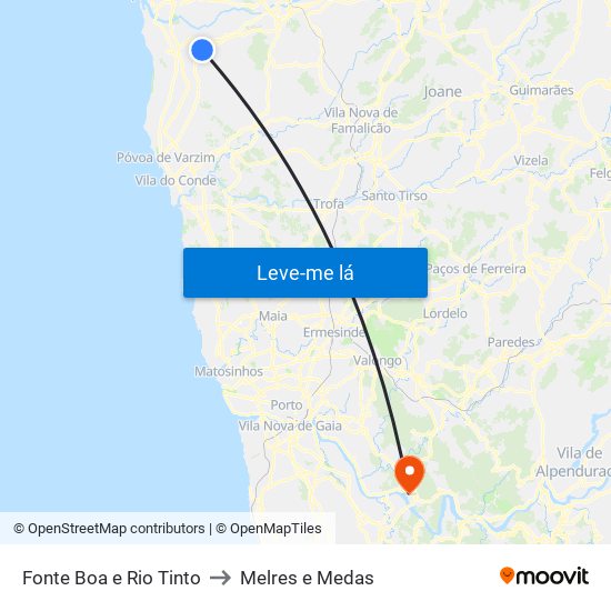 Fonte Boa e Rio Tinto to Melres e Medas map