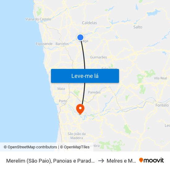 Merelim (São Paio), Panoias e Parada de Tibães to Melres e Medas map