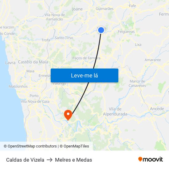 Caldas de Vizela to Melres e Medas map