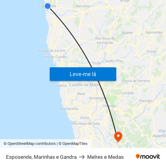 Esposende, Marinhas e Gandra to Melres e Medas map