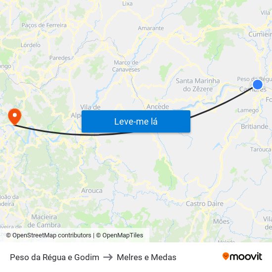 Peso da Régua e Godim to Melres e Medas map