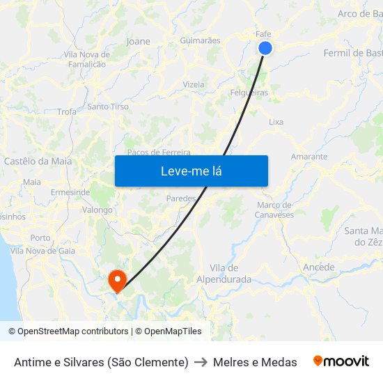 Antime e Silvares (São Clemente) to Melres e Medas map