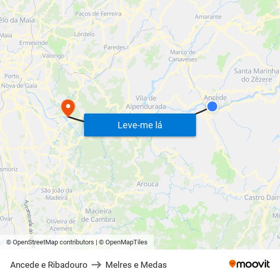 Ancede e Ribadouro to Melres e Medas map