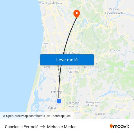 Canelas e Fermelã to Melres e Medas map