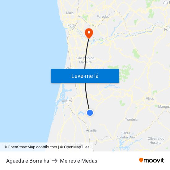 Águeda e Borralha to Melres e Medas map