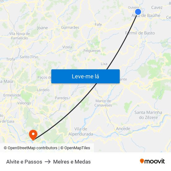 Alvite e Passos to Melres e Medas map