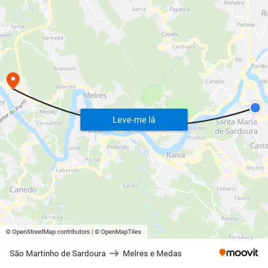 São Martinho de Sardoura to Melres e Medas map