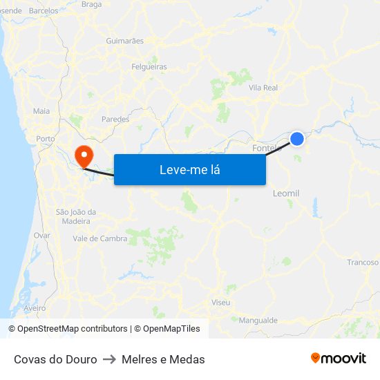 Covas do Douro to Melres e Medas map