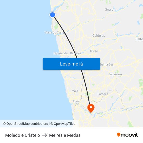 Moledo e Cristelo to Melres e Medas map