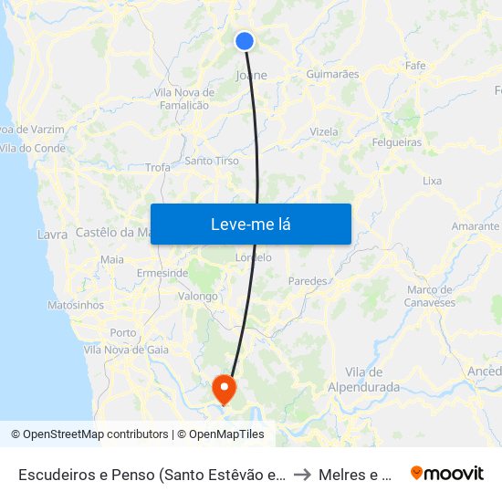 Escudeiros e Penso (Santo Estêvão e São Vicente) to Melres e Medas map