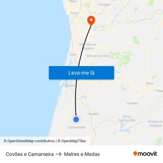 Covões e Camarneira to Melres e Medas map