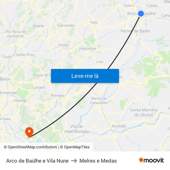 Arco de Baúlhe e Vila Nune to Melres e Medas map