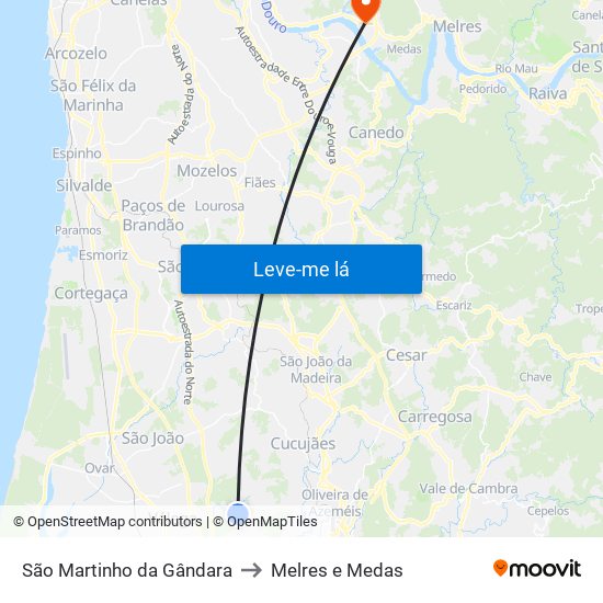 São Martinho da Gândara to Melres e Medas map