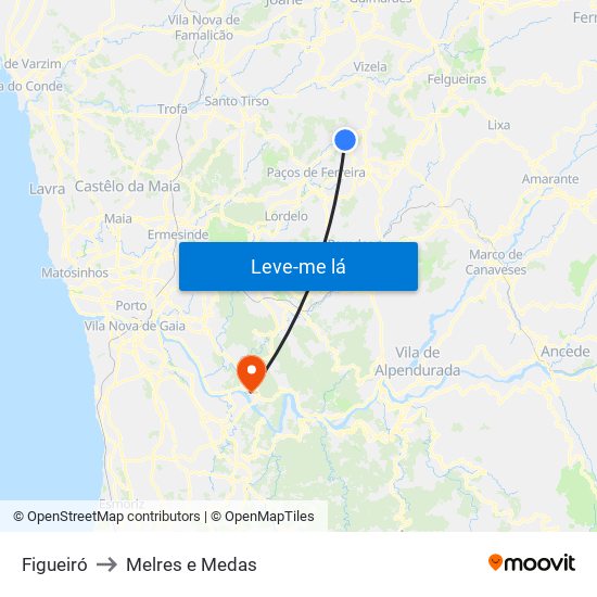 Figueiró to Melres e Medas map