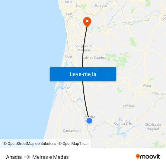 Anadia to Melres e Medas map