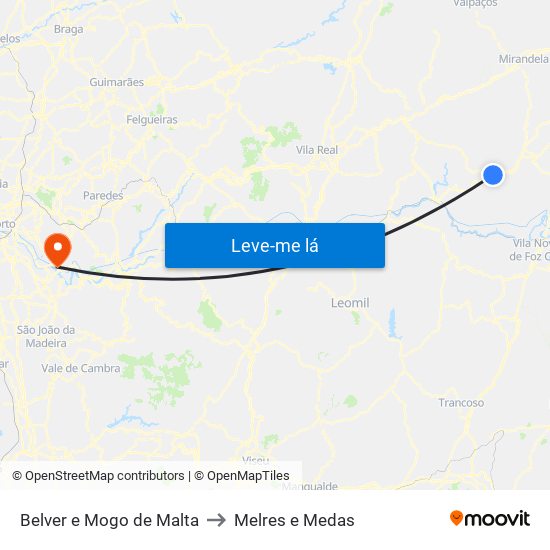 Belver e Mogo de Malta to Melres e Medas map
