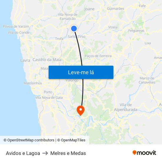 Avidos e Lagoa to Melres e Medas map