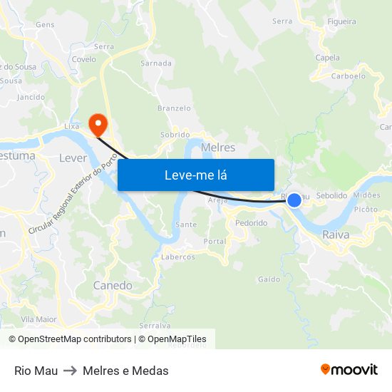 Rio Mau to Melres e Medas map