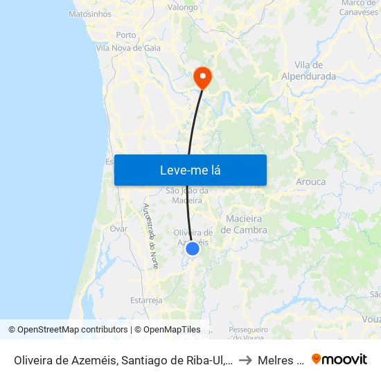 Oliveira de Azeméis, Santiago de Riba-Ul, Ul, Macinhata da Seixa e Madail to Melres e Medas map