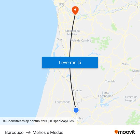 Barcouço to Melres e Medas map
