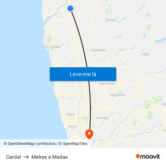 Cerdal to Melres e Medas map