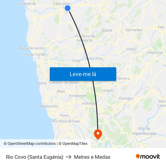 Rio Covo (Santa Eugénia) to Melres e Medas map