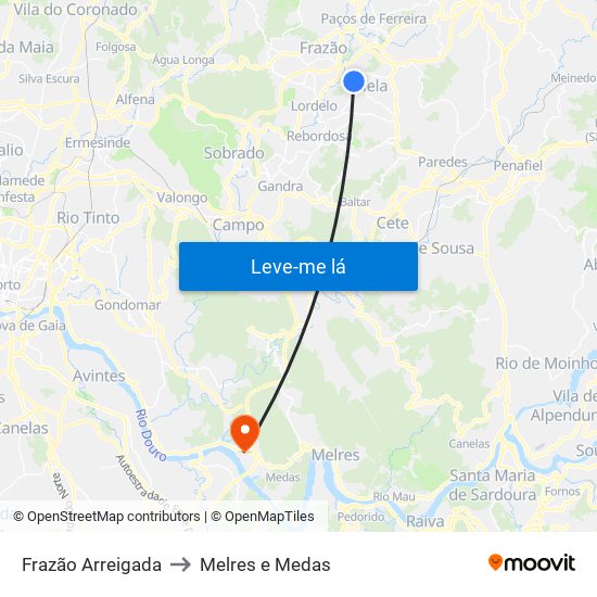 Frazão Arreigada to Melres e Medas map