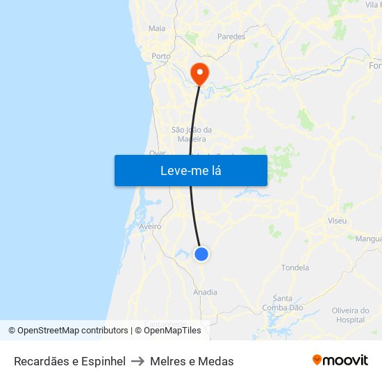 Recardães e Espinhel to Melres e Medas map