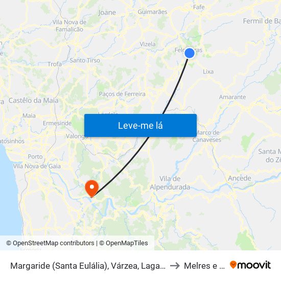 Margaride (Santa Eulália), Várzea, Lagares, Varziela e Moure to Melres e Medas map