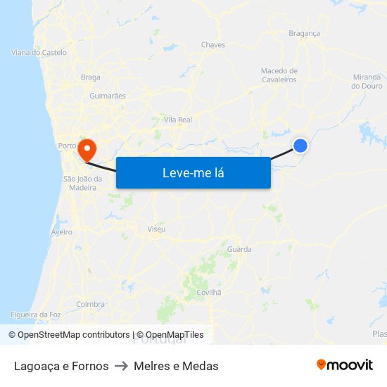 Lagoaça e Fornos to Melres e Medas map