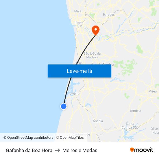 Gafanha da Boa Hora to Melres e Medas map
