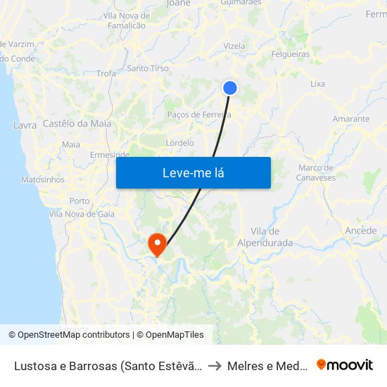 Lustosa e Barrosas (Santo Estêvão) to Melres e Medas map